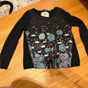Anthropologie Black Floral Crew Neck Sweater